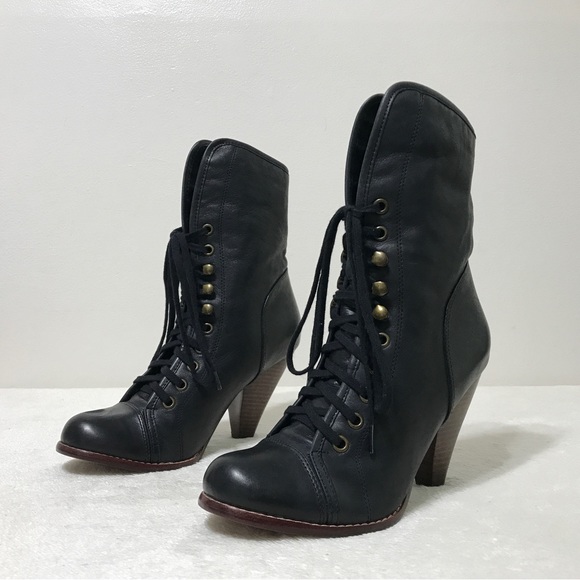 Aldo Black Leather Tie Up Booties Size 8 - Picture 6 of 11